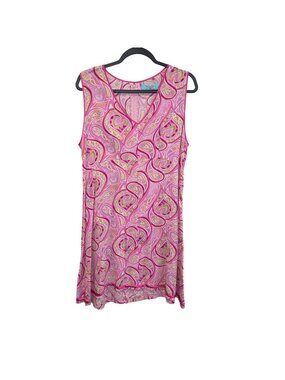 Mojito L Pink Sleeveless Paisley Print Dress  V-Neck Lightweight 4332